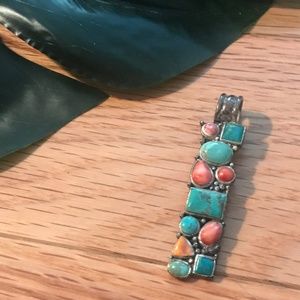 Turquoise, Coral, and Silver Pendant